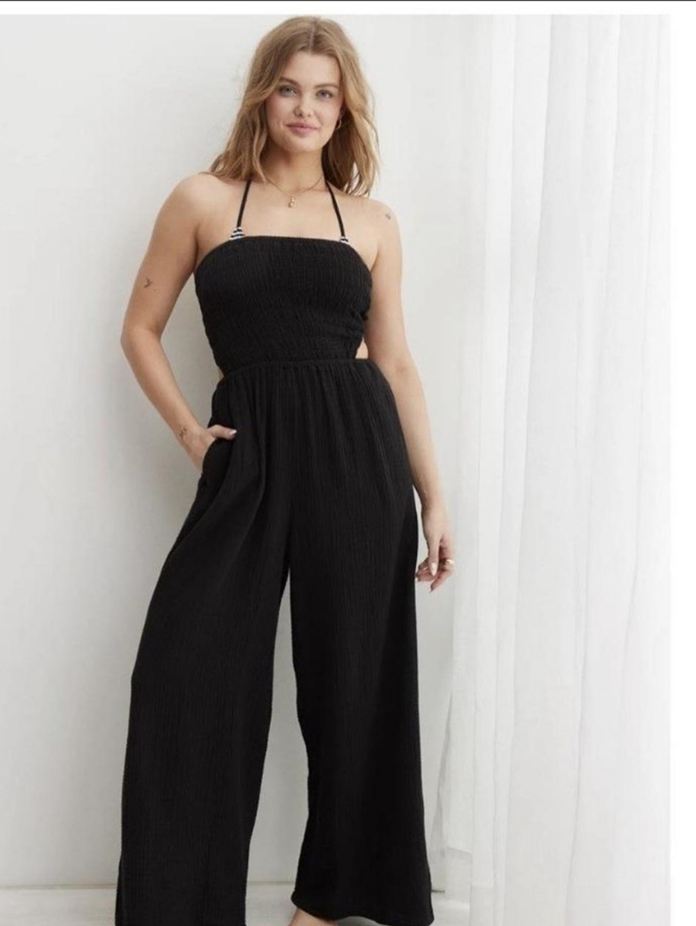 AERIE Size Xl Strapless Wide-Leg Jumpsuit